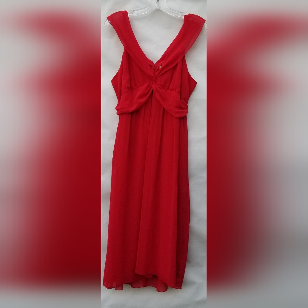 Johnathan Martin Woman Size 12 Midi Dress Red Sleeveless Back Buttons Tie